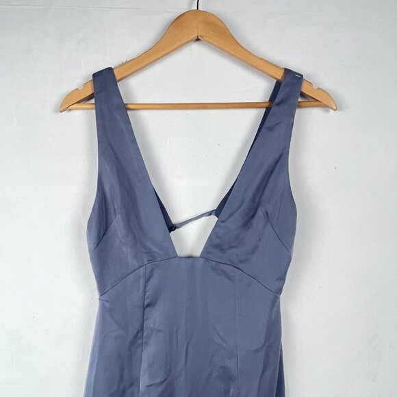 NWT Asos Design Neck Silver Blue Deep Plunge Dress 0 - Picture 2 of 4